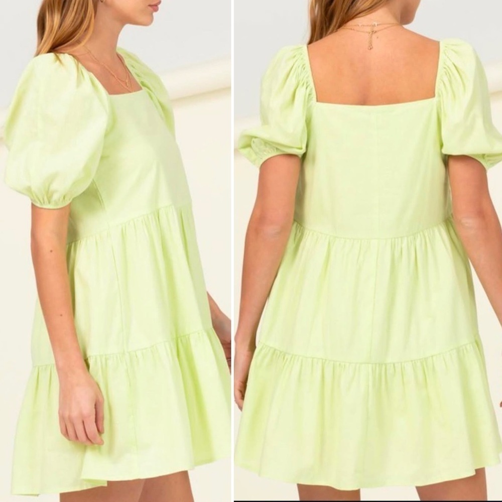 Talulah Neon Puff Sleeve Ruffle Mini Dress Green Sz Small